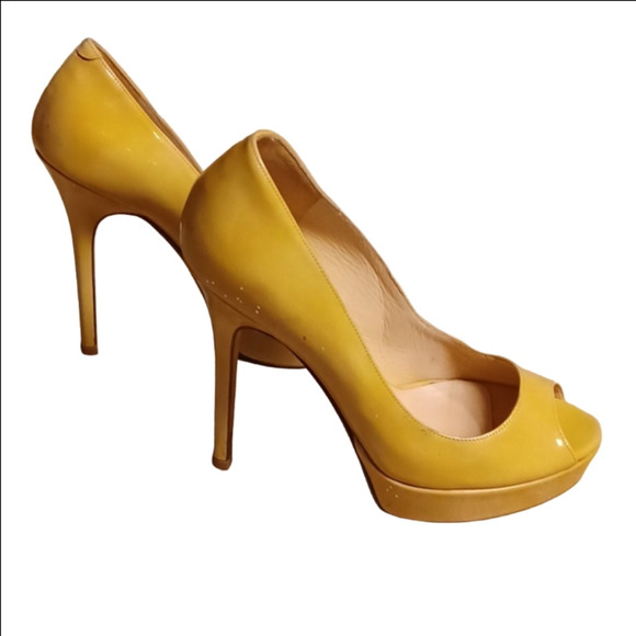 🐾Jimmy Choo Women's Yellow Peep Toe Heels - Picture 1 of 15
